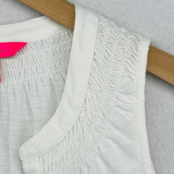 LILLY PULITZER Tank Top 2XS Essie Popover Smocked Palm Beach Slub Cotton White - Picture 9 of 15